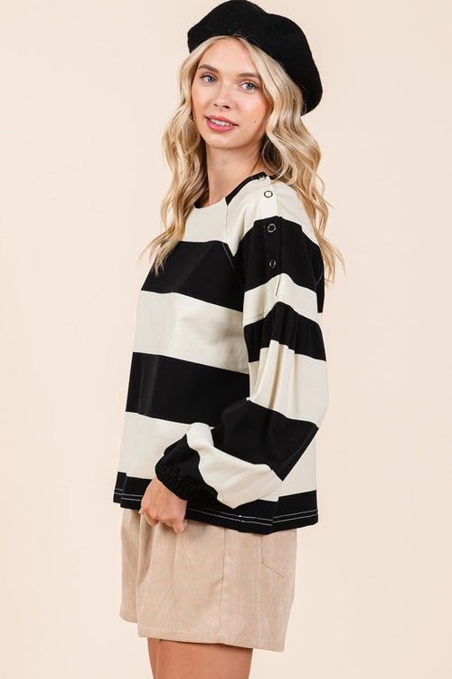 Cute Mittoshop Striped Snap Shoulder Long Sleeve T-Shirt