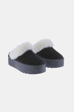 Weeboo Thick Bottom Fur Trim Snow Slippers (Black)