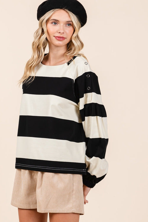 Cute Mittoshop Striped Snap Shoulder Long Sleeve T-Shirt