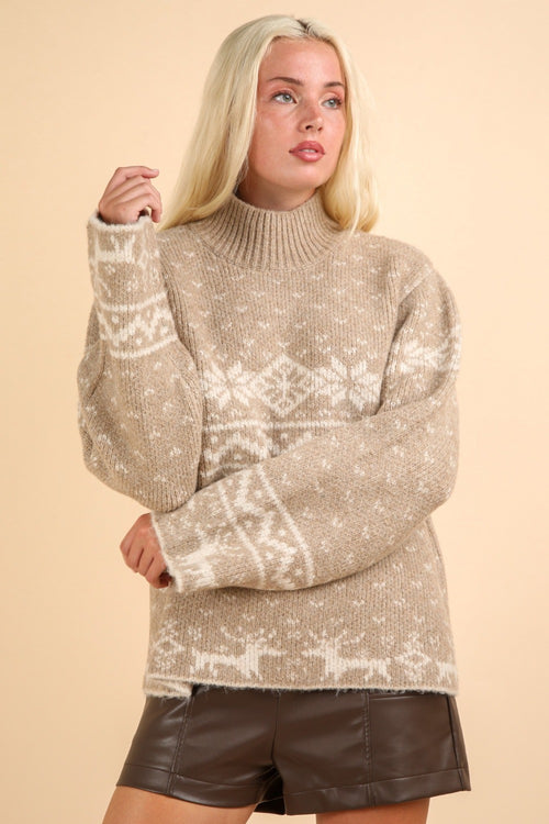 Cute VERY J Christmas Element Mock Neck Long Sleeve Sweater