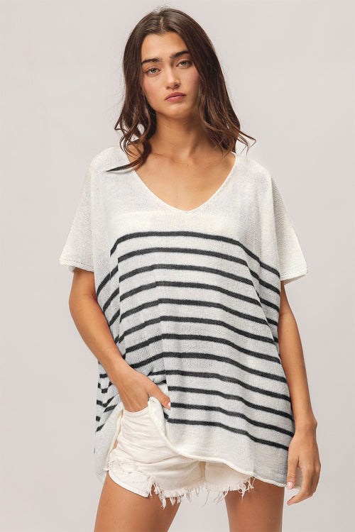 Cute BiBi V Neck Striped Short Sleeve Top3