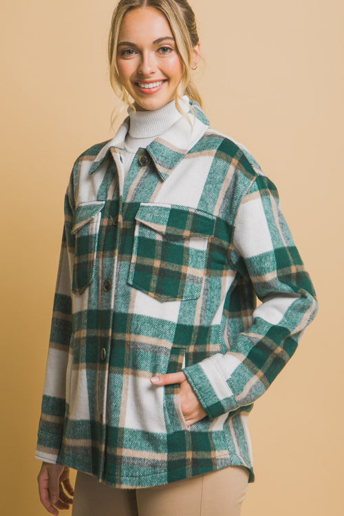 Cute Love Tree Plaid Button Up Shacket