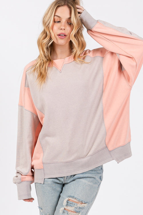 Cute SAGE + FIG Color Block Round Neck Sweatshirt