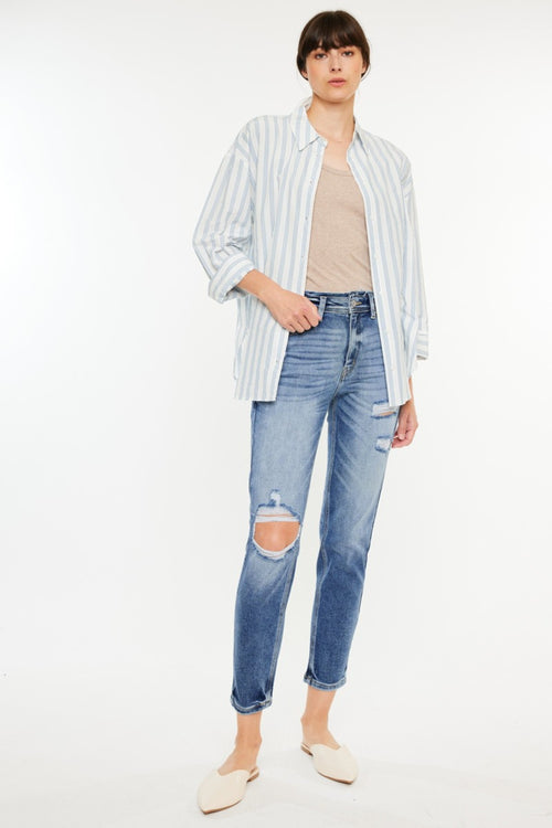 Cute Kancan High Rise Distressed Mom Jeans1