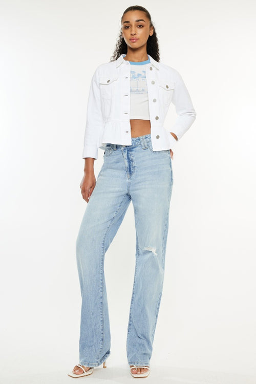 Cute Kancan Distressed High Waist Straight Jeans