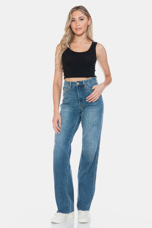 Cute Judy Blue Full Size Tummy Control Cut Raw Hem Straight Jeans