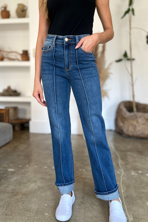 Cute Judy Blue Full Size High Waist Front Seam Detail Straight Jeans