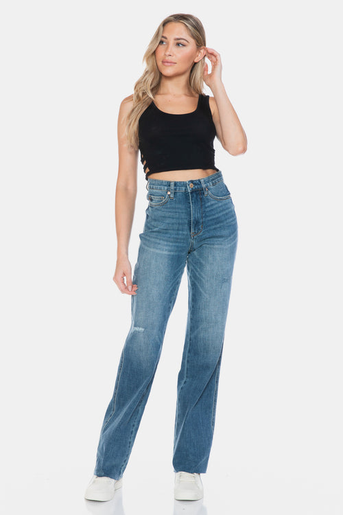 Cute Judy Blue Full Size Tummy Control Cut Raw Hem Straight Jeans