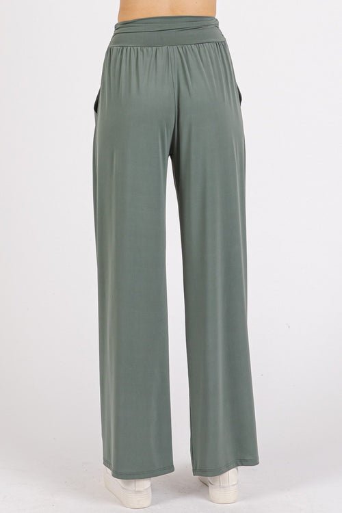 Cute Mittoshop Stretch Banded Waist Wide Leg Pants with Pockets