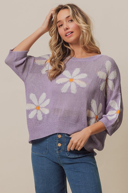 Cute BiBi Floral Pattern Slit Sweater