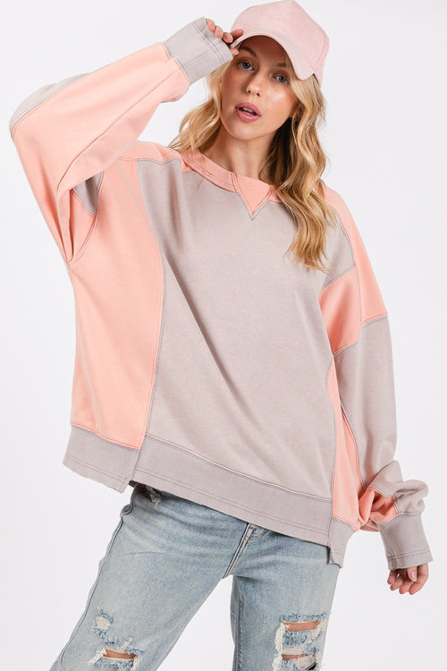 Cute SAGE + FIG Color Block Round Neck Sweatshirt