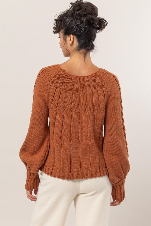 Cute HYFVE Cable-Knit Round Neck Raglan Sleeve Sweater