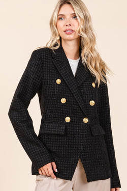 Cute Mittoshop Plaid Texture Double-Breasted Long Sleeve Blazer