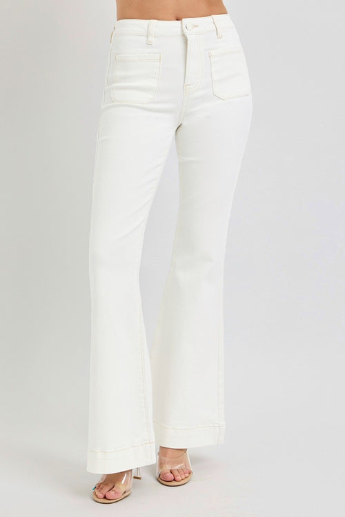 Cute RISEN Full Size High Rise Front Patch Pocket Flare Jeans