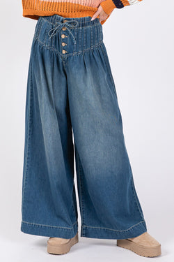 Cute SAGE+FIG Smocked Waist Band Wide Leg Jeans