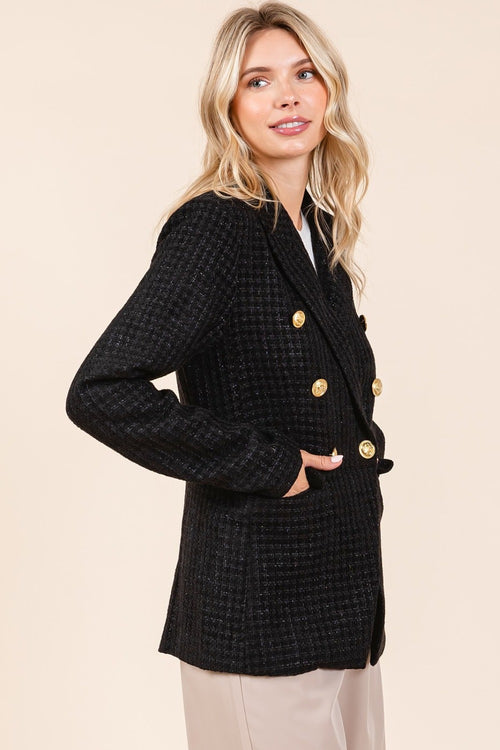 Cute Mittoshop Plaid Texture Double-Breasted Long Sleeve Blazer