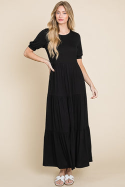 Cute BOMBOM Short Sleeve Tiered Maxi Dress