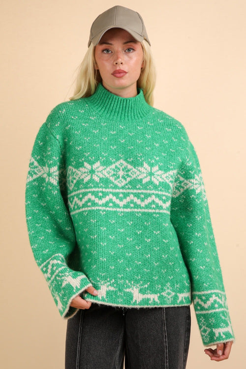 Cute VERY J Christmas Element Mock Neck Long Sleeve Sweater