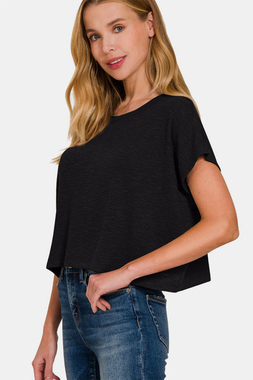 Cute Zenana Round Neck Short Sleeve Crop T-Shirt