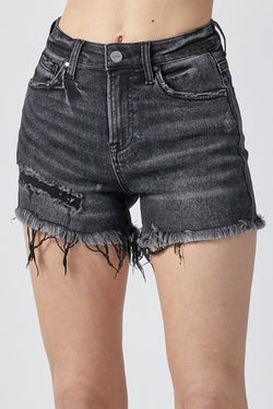 Cute RISEN Raw Hem Denim Shorts with Pockets