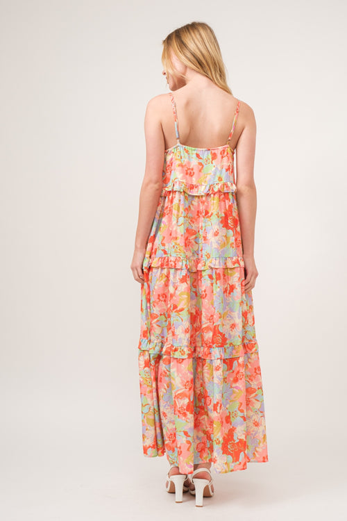 Cute And The Why Floral Ruffled Tiered Maxi Adjustable Strap Cami Dress