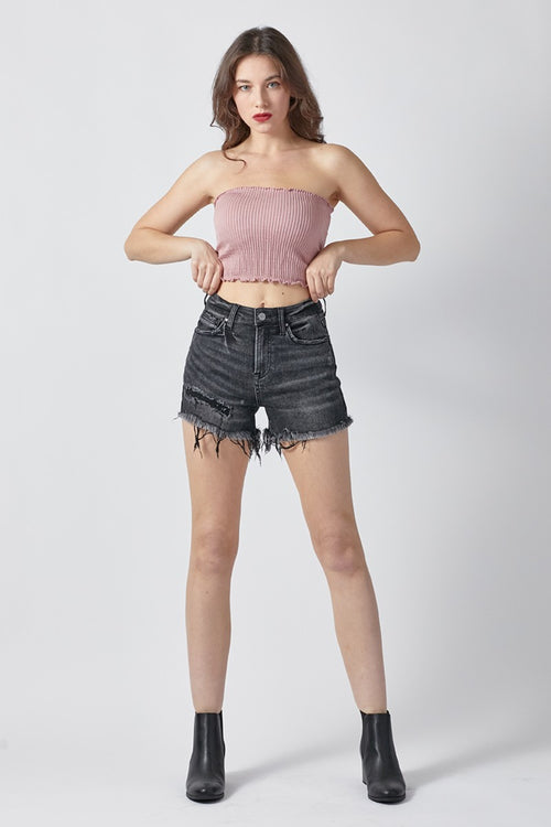 Cute RISEN Raw Hem Denim Shorts with Pockets