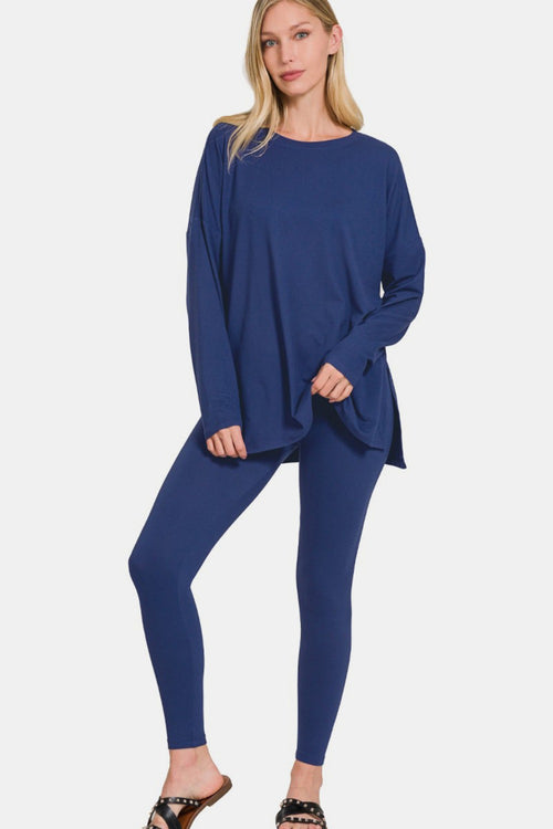 Cute Zenana Full Size Brushed Microfiber Top and Leggings Lounge Set