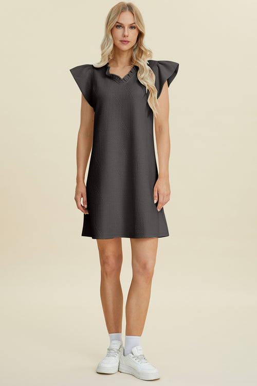 Double Take Full Size Ruffled V-Neck Cap Sleeve Dress