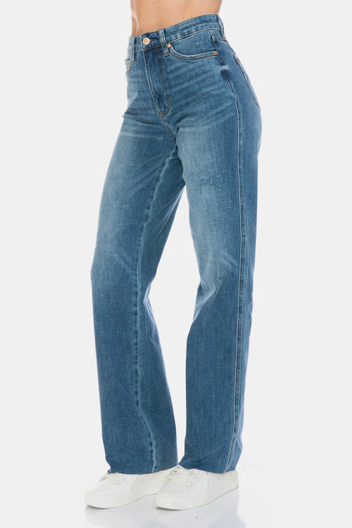 Cute Judy Blue Full Size Tummy Control Cut Raw Hem Straight Jeans