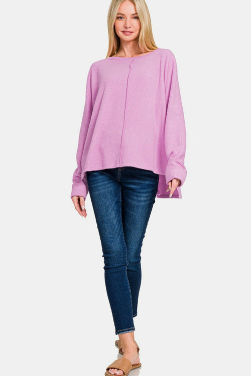 Cute Zenana High-Low Side Slit Round Neck T-Shirt