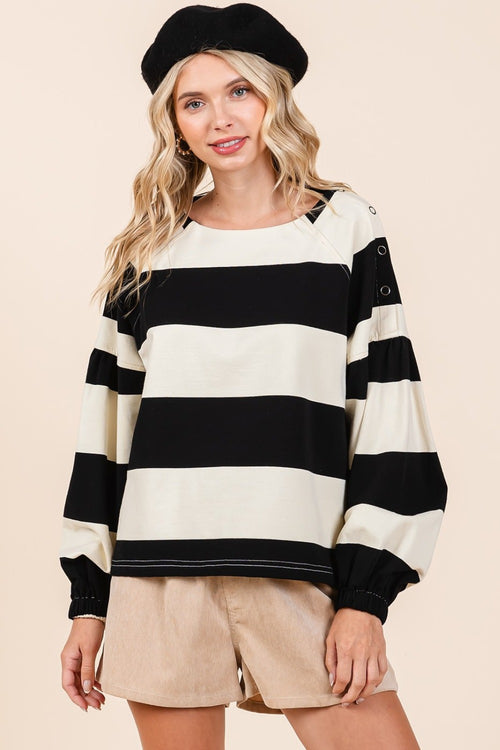 Cute Mittoshop Striped Snap Shoulder Long Sleeve T-Shirt