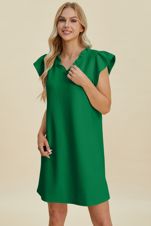 Cute Double Take Full Size Ruffled V-Neck Cap Sleeve Dress