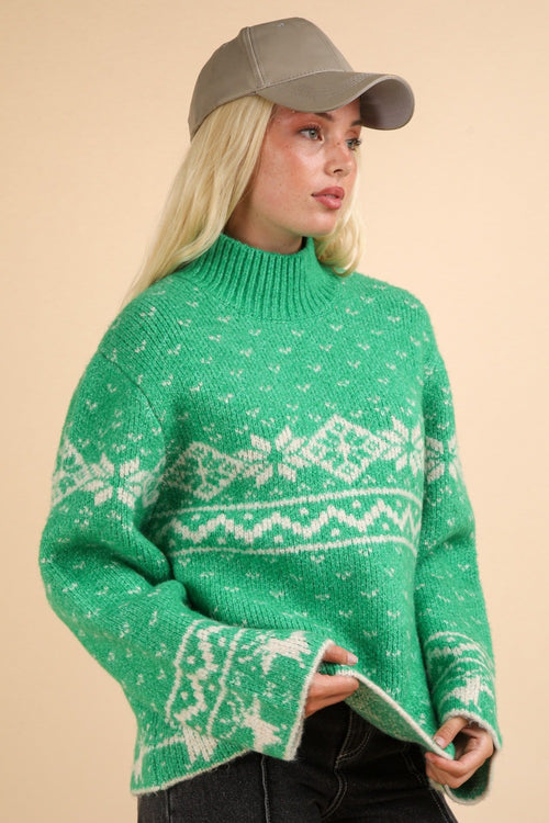 Cute VERY J Christmas Element Mock Neck Long Sleeve Sweater