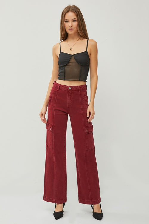 Cute RISEN Full Size High Rise Wide Leg Cargo Jeans