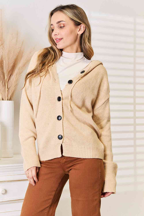 Cute Woven Right Button-Down Long Sleeve Hooded Sweater