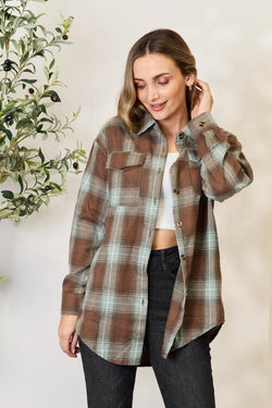 Cute Double Take Plaid Dropped Shoulder Shirt1