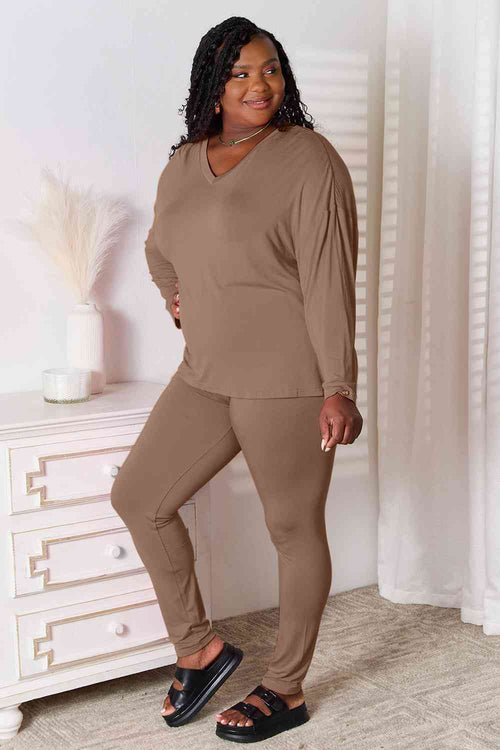 Cute Basic Bae Full Size V-Neck Soft Rayon Long Sleeve Top and Pants Lounge Set 17