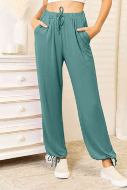 Cute Basic Bae Full Size Soft Rayon Drawstring Waist Pants with Pockets 1