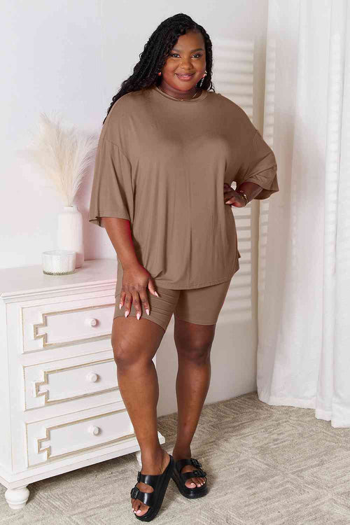 Cute Basic Bae Full Size Soft Rayon Three-Quarter Sleeve Top and Shorts Set 3