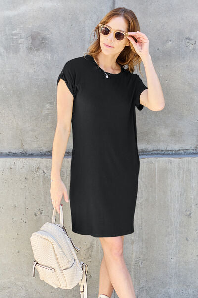 Cute Basic Bae Full Size Round Neck Short Sleeve Dress with Pockets 17