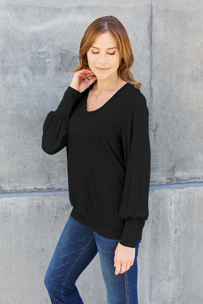 Cute Basic Bae Full Size V-Neck Lantern Sleeve Blouse 8