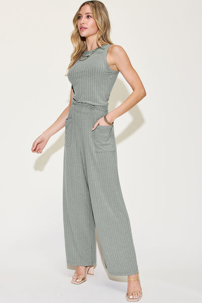 Cute Basic Bae Full Size Ribbed Tank and Wide Leg Pants Set 3