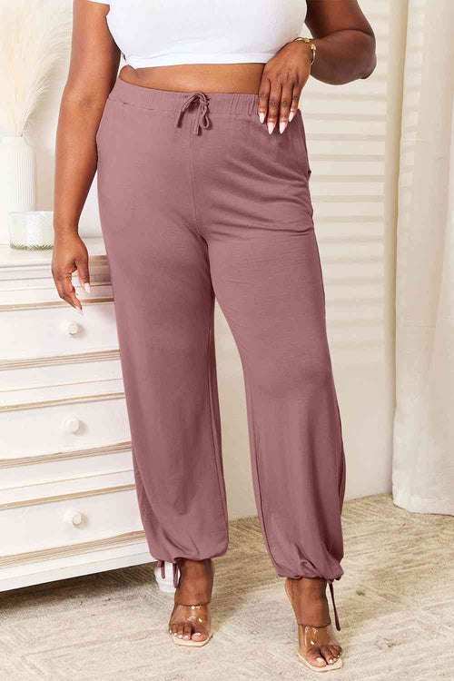 Cute Basic Bae Full Size Soft Rayon Drawstring Waist Pants with Pockets 5