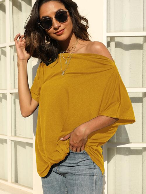 One shoulder best sale off shirt