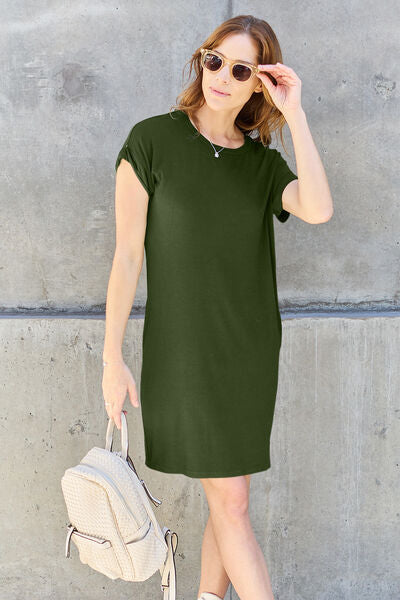 Cute Basic Bae Full Size Round Neck Short Sleeve Dress with Pockets 13