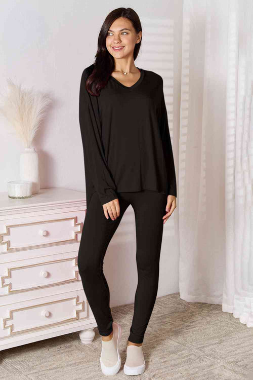 Cute Basic Bae Full Size V-Neck Soft Rayon Long Sleeve Top and Pants Lounge Set 7