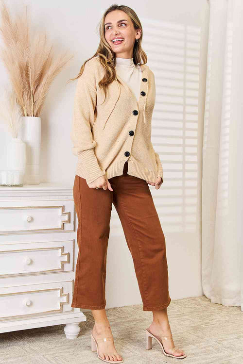 Cute Woven Right Button-Down Long Sleeve Hooded Sweater