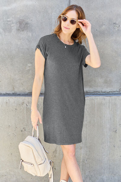 Cute Basic Bae Full Size Round Neck Short Sleeve Dress with Pockets 5