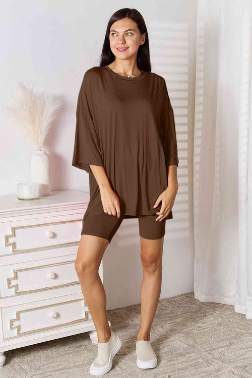 Cute Basic Bae Full Size Soft Rayon Three-Quarter Sleeve Top and Shorts Set 5