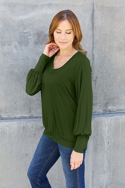 Cute Basic Bae Full Size V-Neck Lantern Sleeve Blouse 12